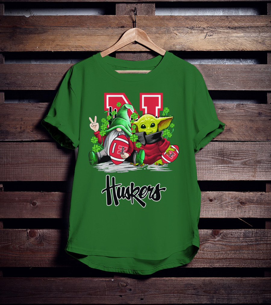 Huskers Nebraska Cornhuskers Football Saint Patrick's Day Green Character Football Image T-Shirt