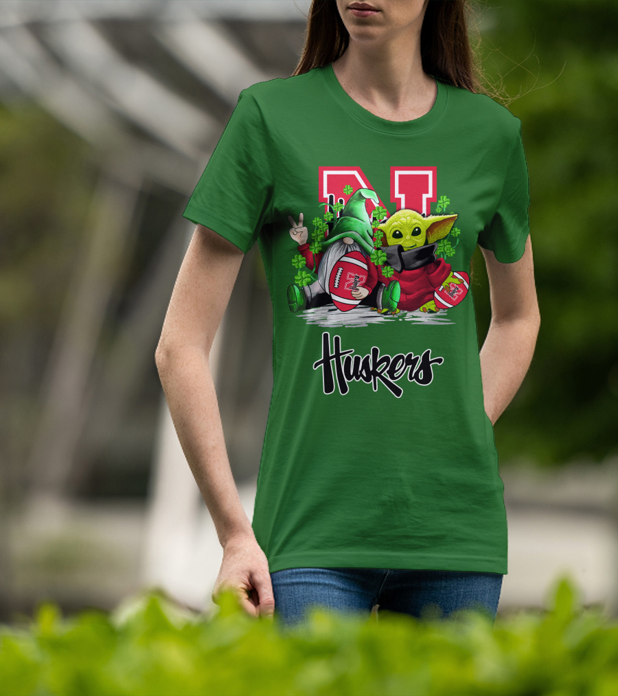 Huskers Nebraska Cornhuskers Football Saint Patrick's Day Green Character Football Image T-Shirt