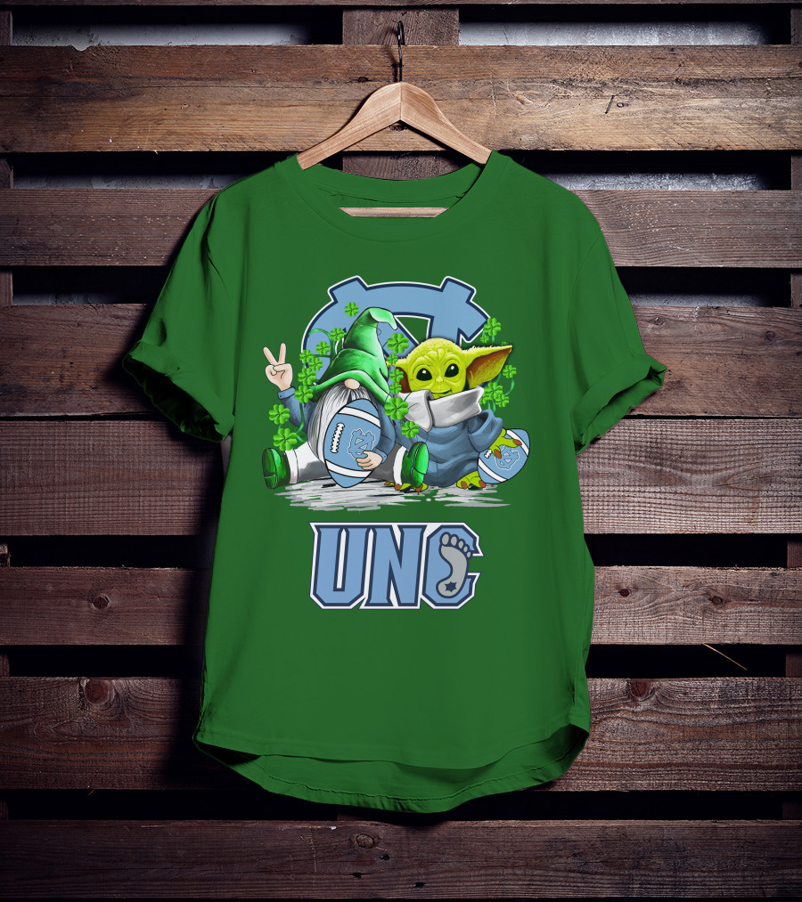 UNC Tar Heels St. Patrick's Day Football Yoda Gnome Clover T-Shirt