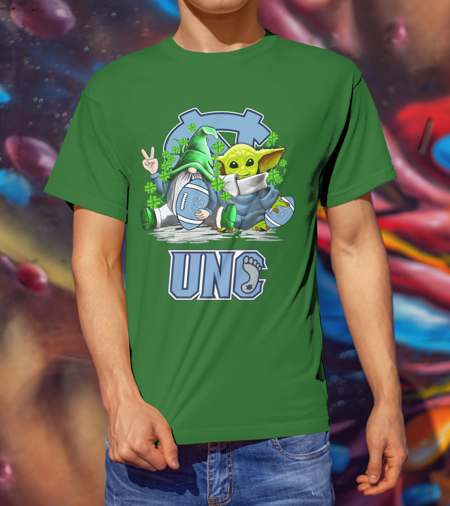 UNC Tar Heels St. Patrick's Day Football Yoda Gnome Clover T-Shirt