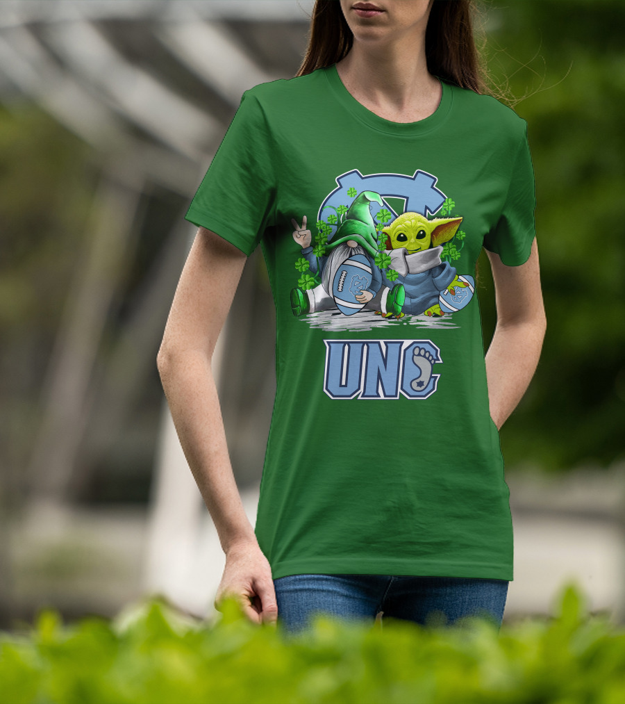 UNC Tar Heels St. Patrick's Day Football Yoda Gnome Clover T-Shirt