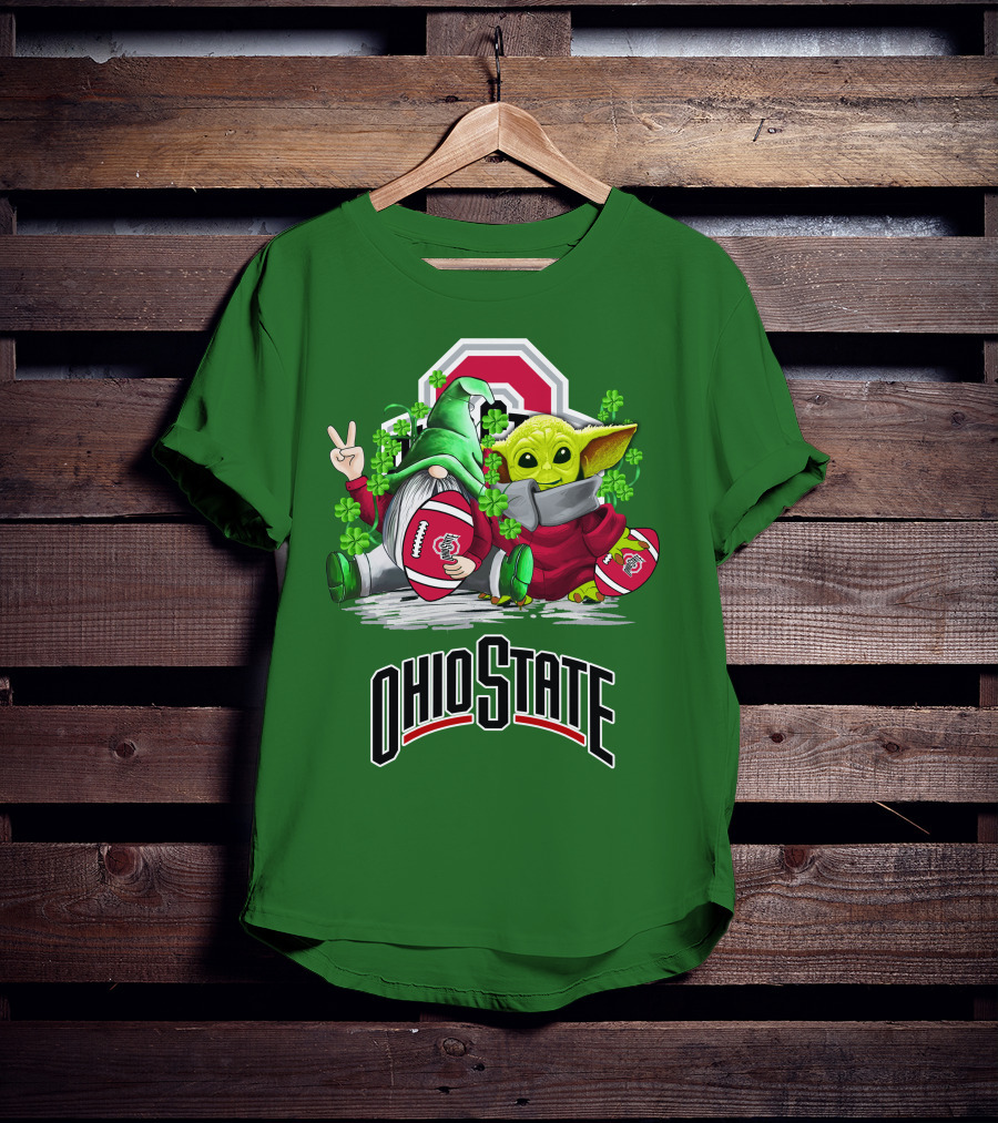 Ohio State Buckeyes Football St. Patrick’s Day Gnome And Yoda With Shamrocks T-Shirt