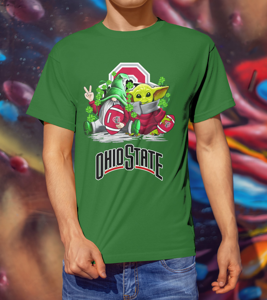 Ohio State Buckeyes Football St. Patrick’s Day Gnome And Yoda With Shamrocks T-Shirt