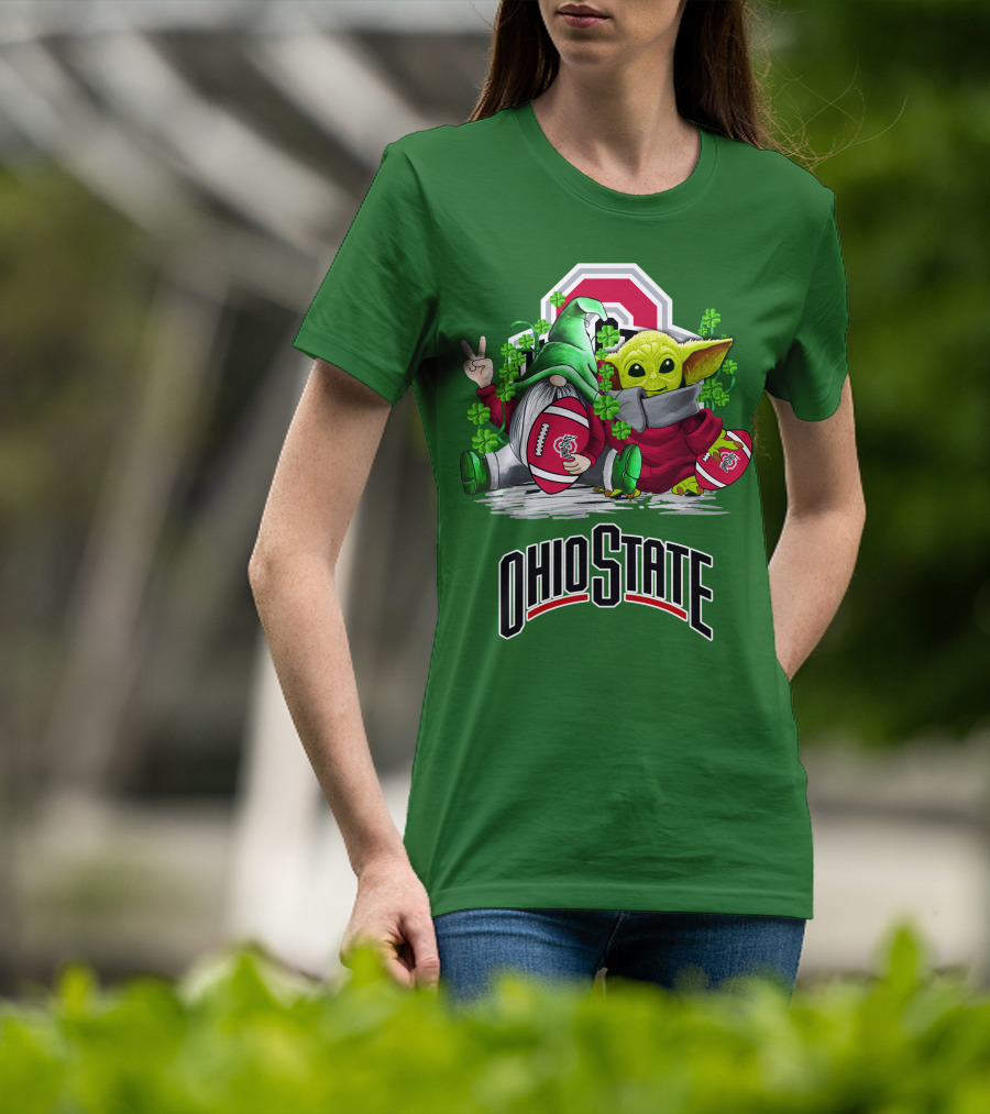 Ohio State Buckeyes Football St. Patrick’s Day Gnome And Yoda With Shamrocks T-Shirt