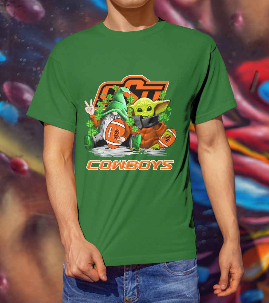 Oklahoma State Cowboys Football St. Patrick’s Day Yoda And Gnome T-Shirt