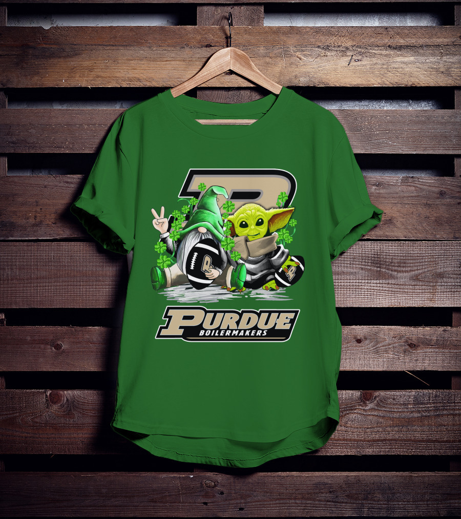 Purdue Boilermakers St. Patrick's Day Football With Gnome And Baby Alien T-Shirt