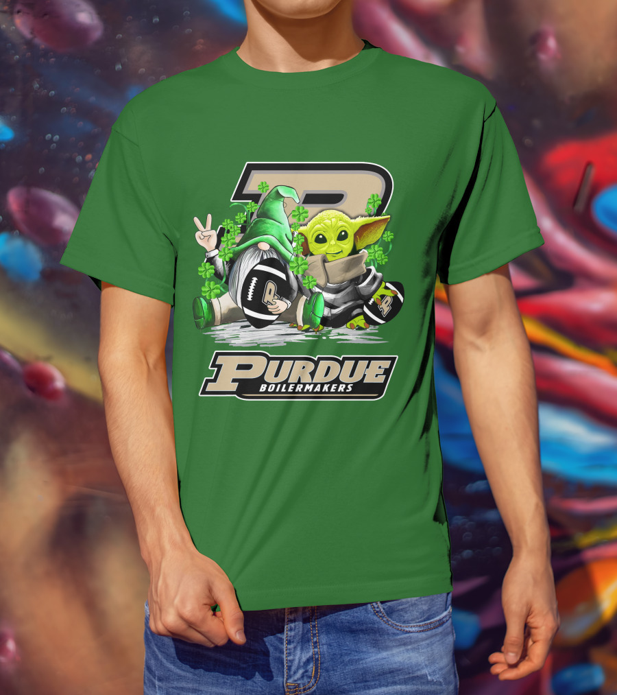 Purdue Boilermakers St. Patrick's Day Football With Gnome And Baby Alien T-Shirt