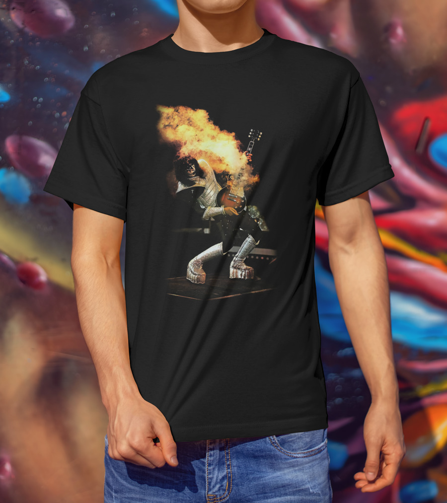 AF Live2 Spaceman Rock Guitar Flames T-Shirt
