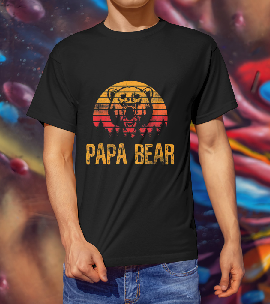 Papa Bear Roaring Sunset Forest T-Shirt