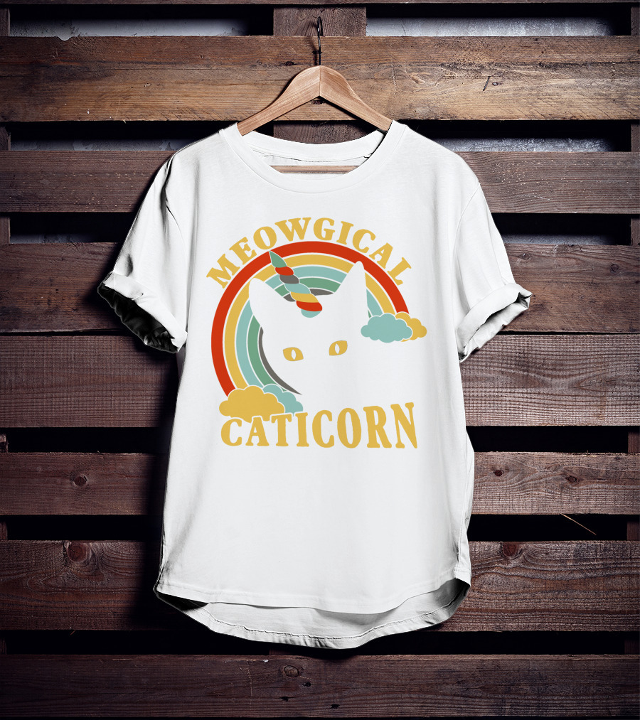 Meowgical Caticorn Rainbow Unicorn Cat T-Shirt
