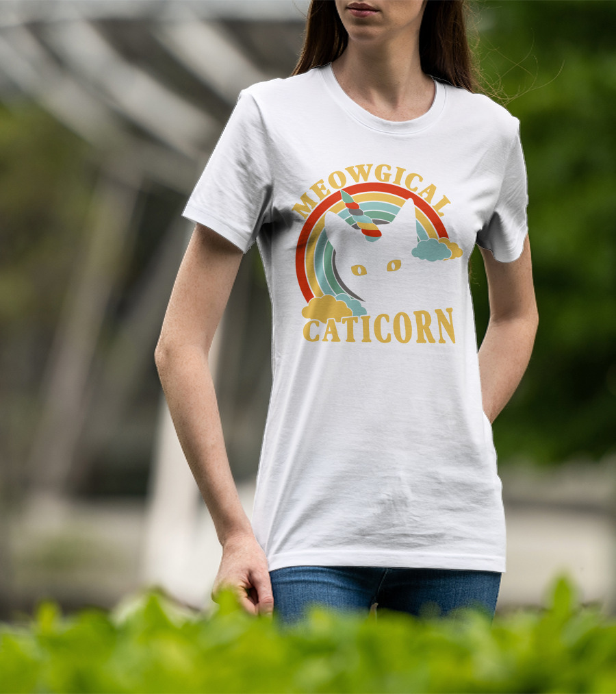Meowgical Caticorn Rainbow Unicorn Cat T-Shirt