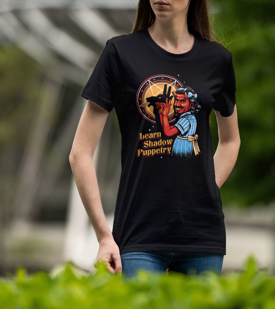 Learn Shadow Puppetry Demonic Child Pentagram Background T-Shirt