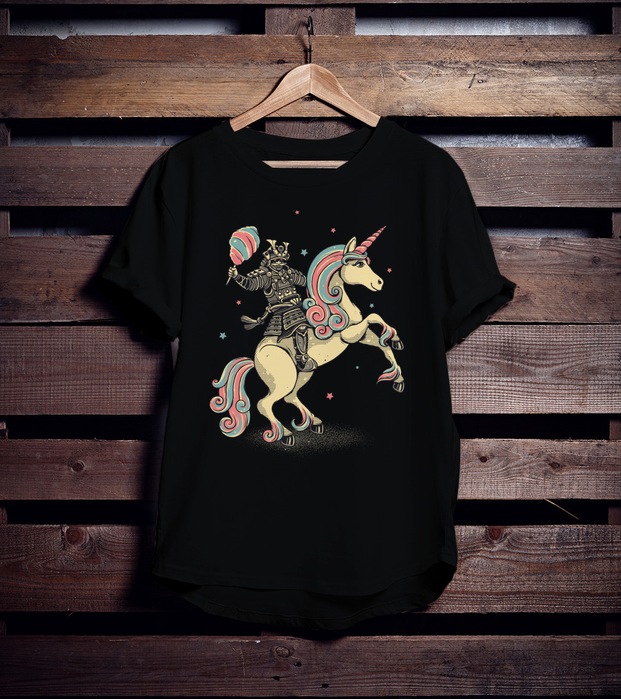 Cotton Candy Samurai Riding Unicorn T-Shirt