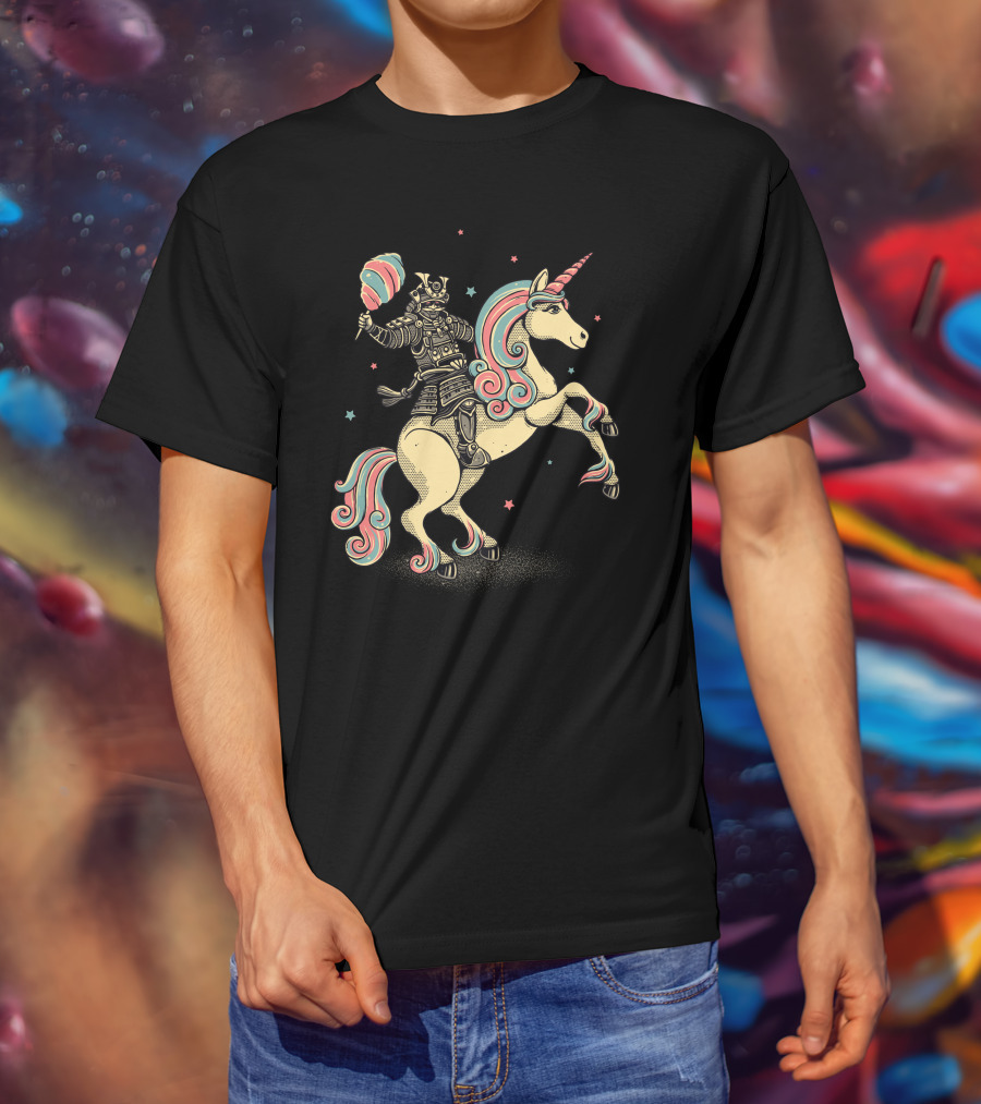 Cotton Candy Samurai Riding Unicorn T-Shirt