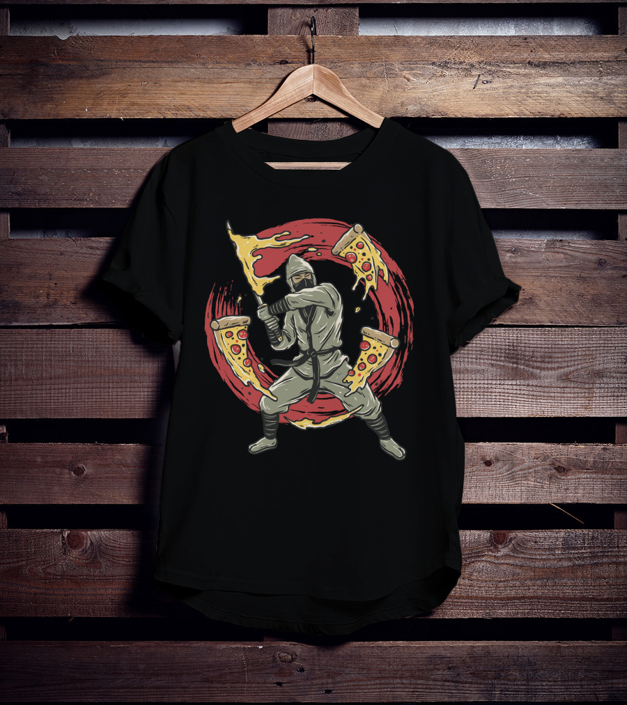 Ninja Warrior With Pizza Slices In Red Circle Duo Combat T-Shirt