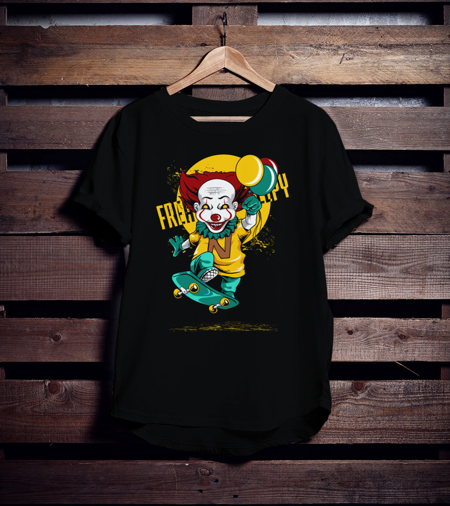 Freaky Clown Skateboarding With Mallet And Letter N T-Shirt