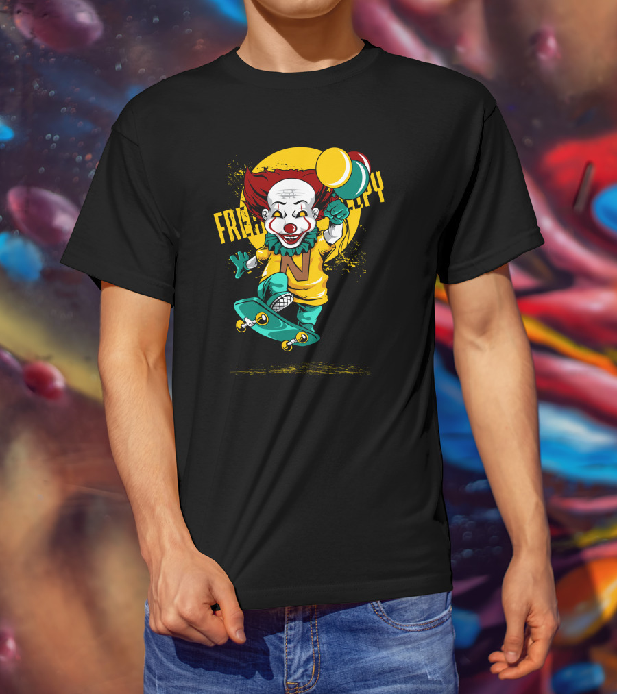 Freaky Clown Skateboarding With Mallet And Letter N T-Shirt
