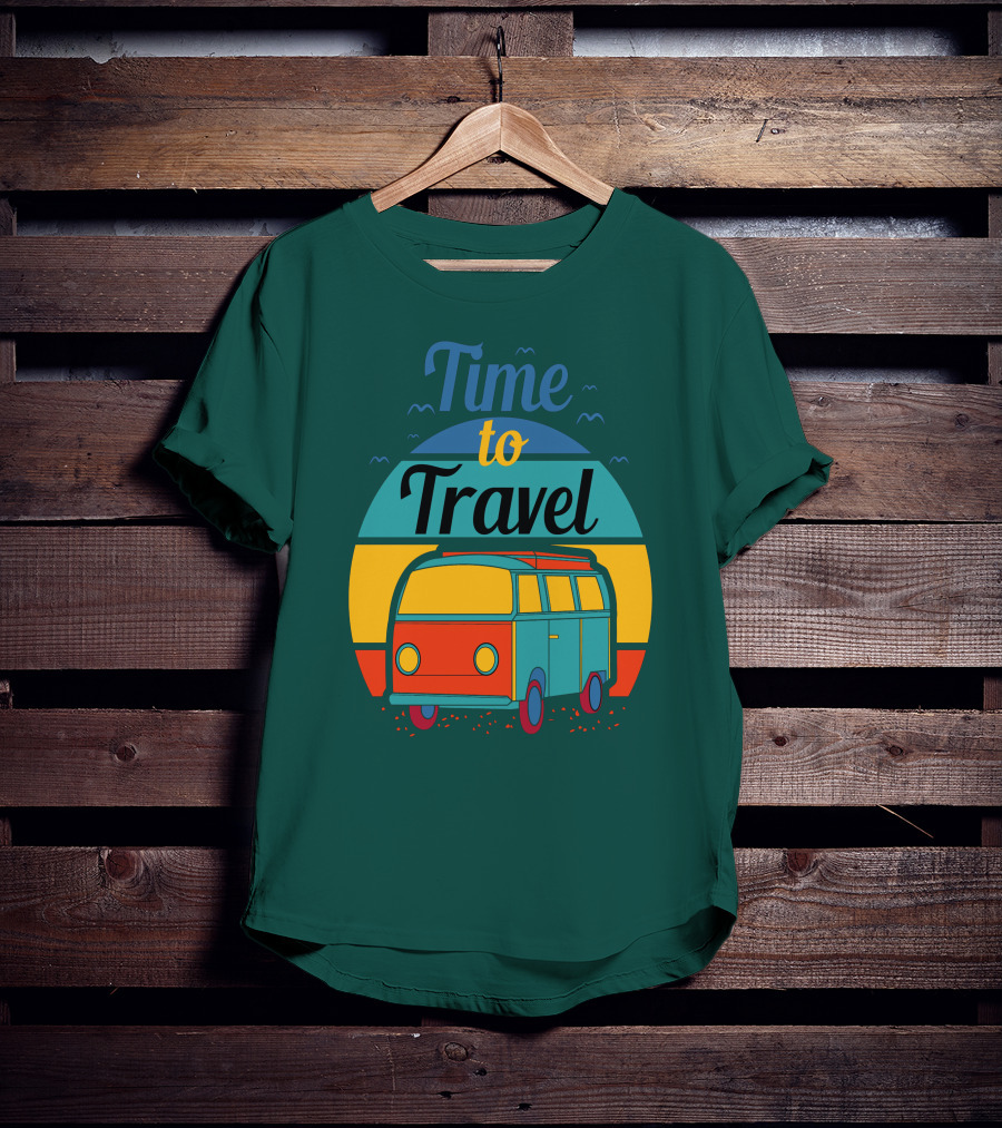 Time To Travel Van Adventure Retro Sunset T-Shirt