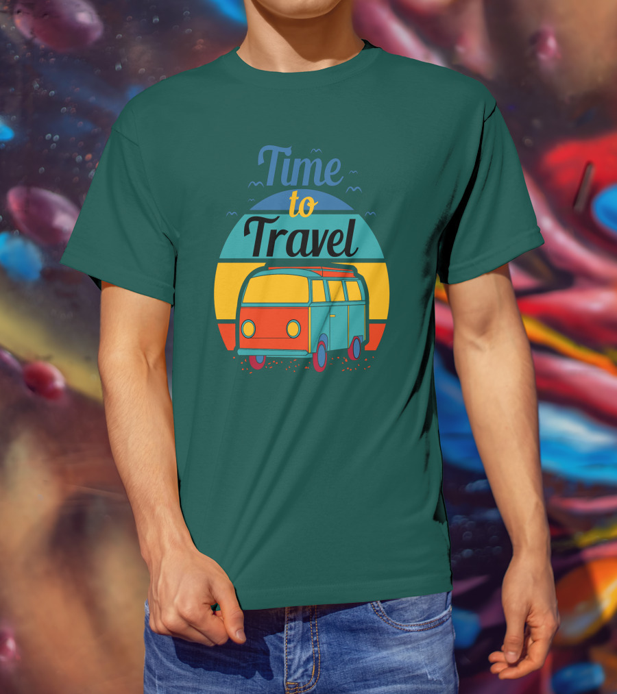 Time To Travel Van Adventure Retro Sunset T-Shirt