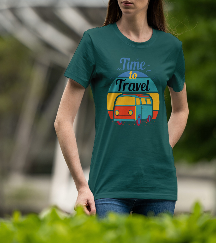 Time To Travel Van Adventure Retro Sunset T-Shirt