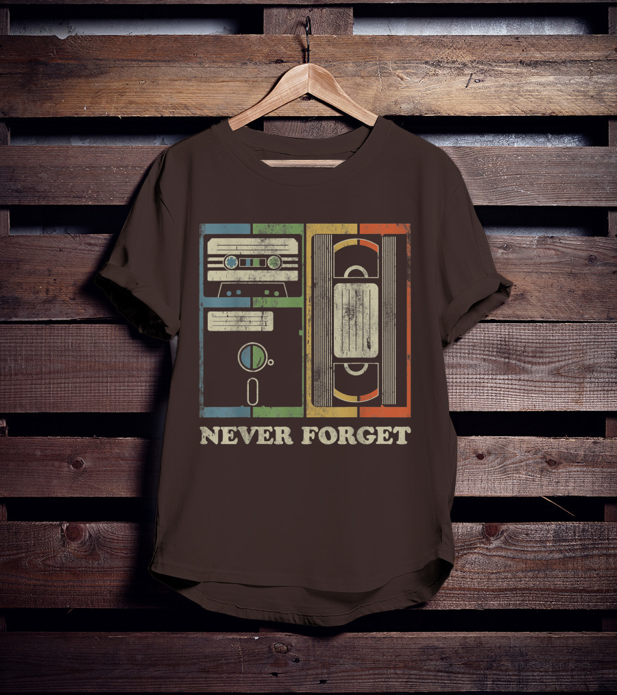 Never Forget Retro Vintage Cassette Floppy VHS Cool Funny Geeky Nerdy T-Shirt