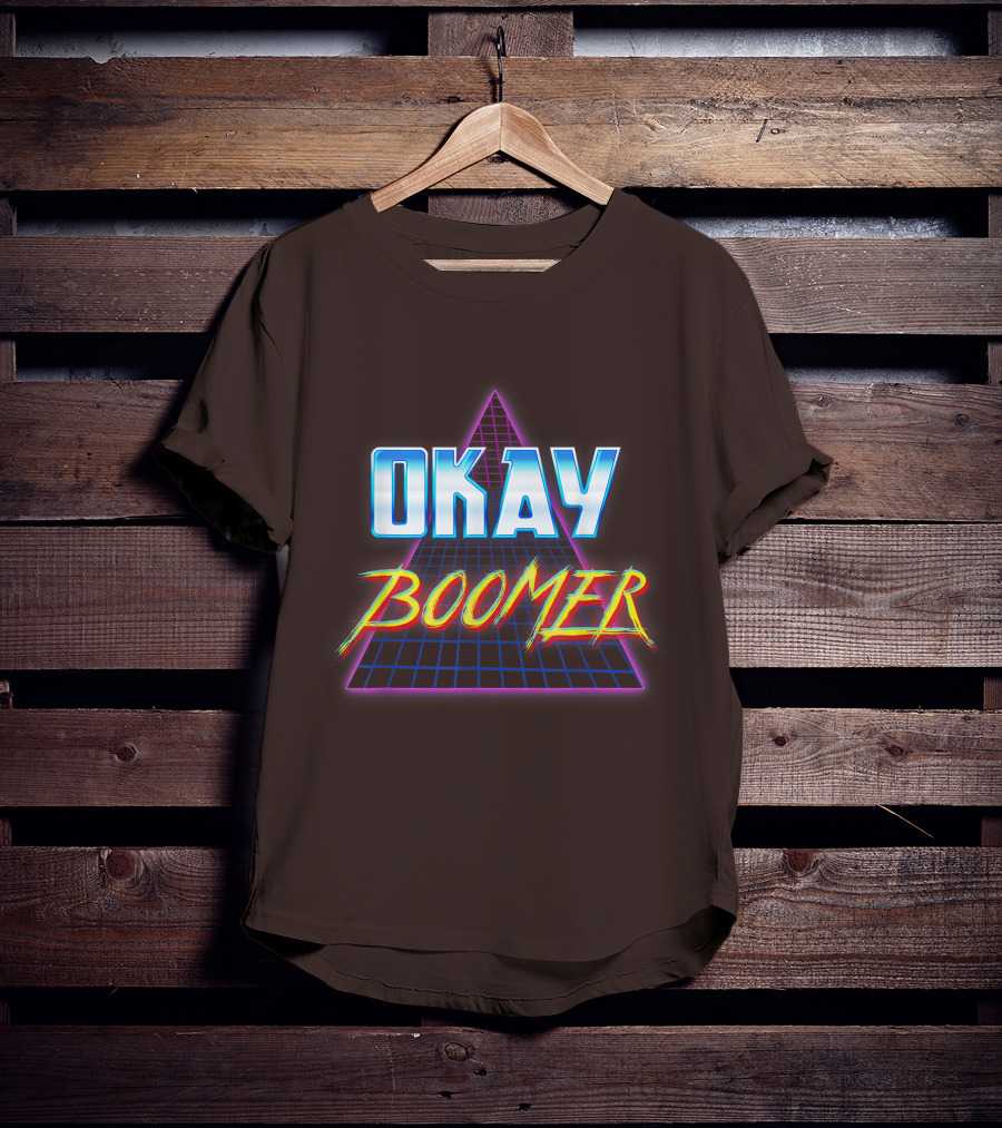Okay Boomer Retro 80s Neon Grid Triangle T-Shirt