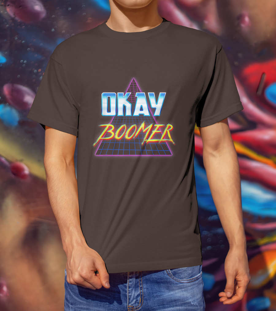 Okay Boomer Retro 80s Neon Grid Triangle T-Shirt