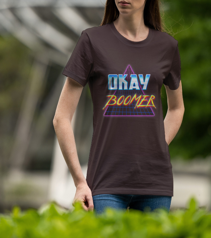 Okay Boomer Retro 80s Neon Grid Triangle T-Shirt