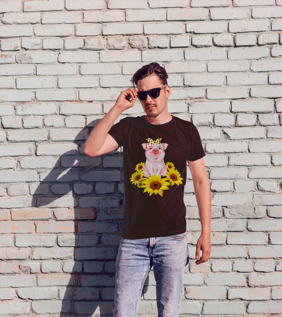 Lovely Piggy Surrounded By Sunflowers T-Shirt