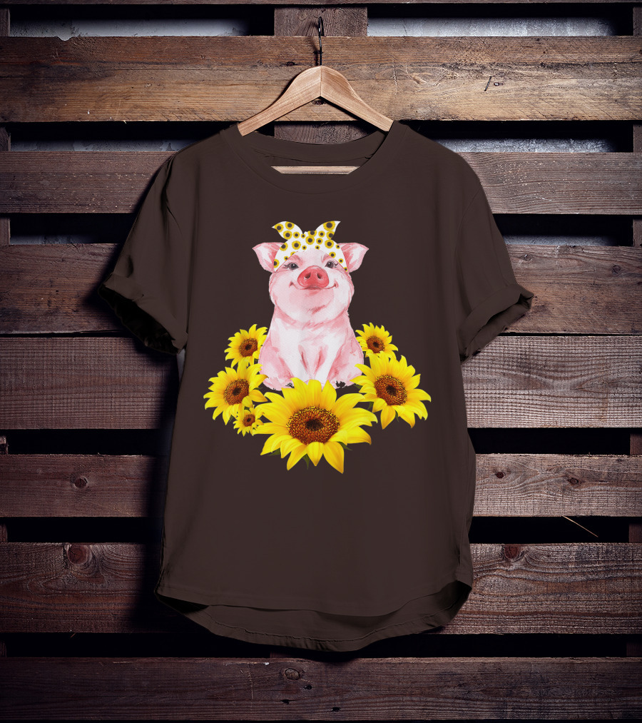 Lovely Piggy Surrounded By Sunflowers T-Shirt