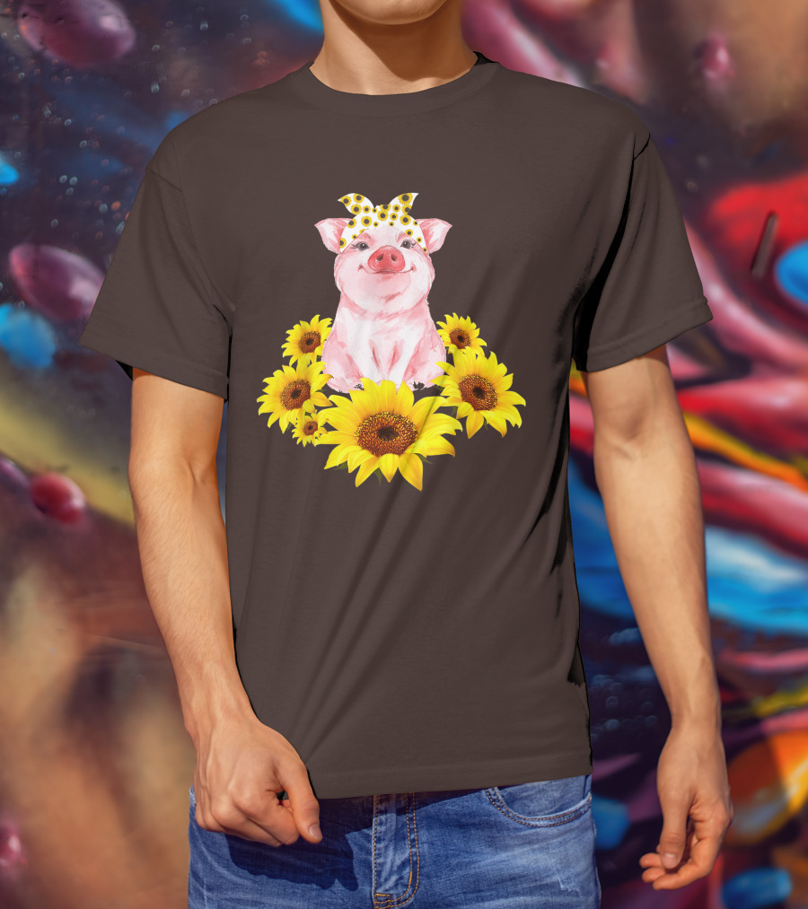 Lovely Piggy Surrounded By Sunflowers T-Shirt