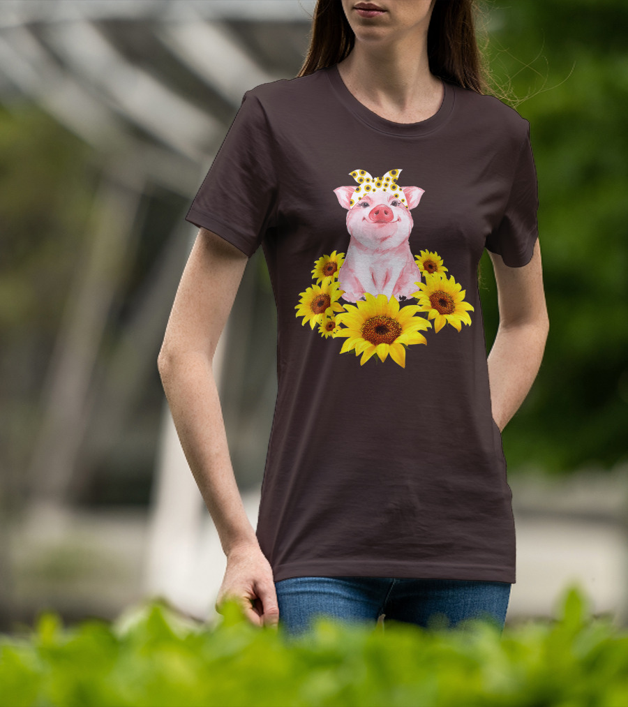 Lovely Piggy Surrounded By Sunflowers T-Shirt