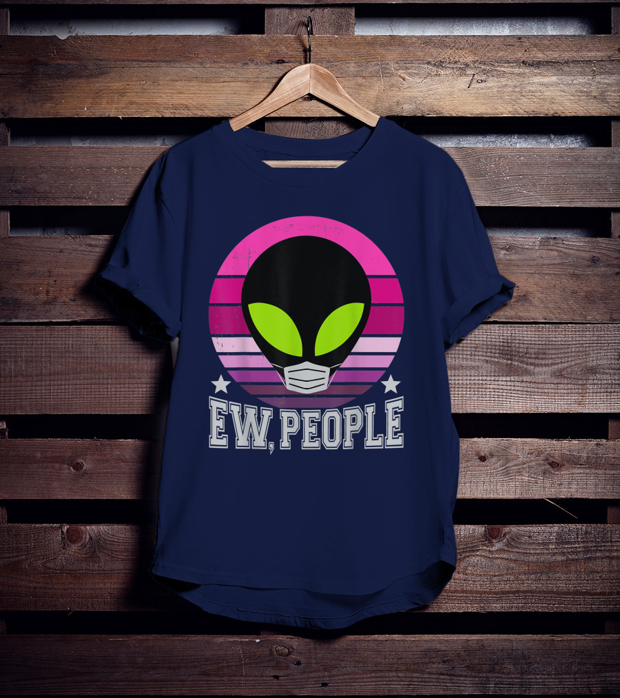 Ew People Alien Mask Retro Magenta Sunset T-Shirt