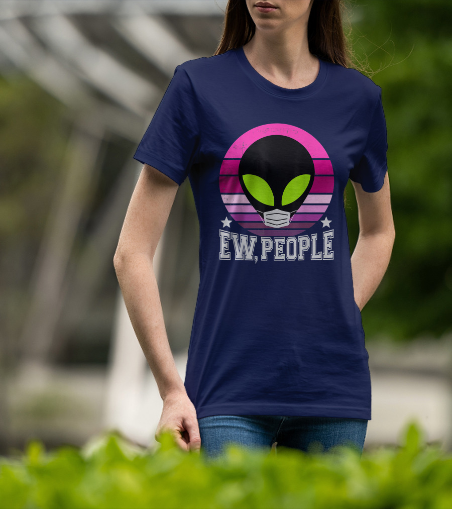 Ew People Alien Mask Retro Magenta Sunset T-Shirt