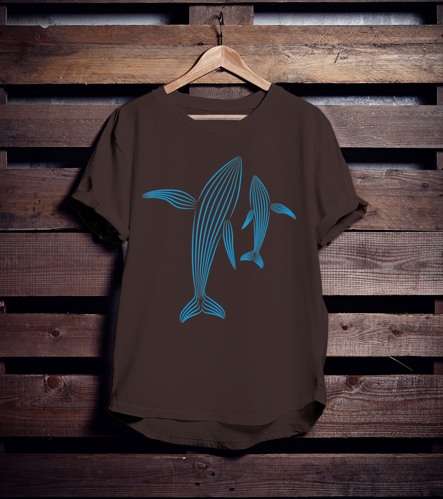Save The Whales Blue Line Art Humpback Whale Pair Awareness T-Shirt