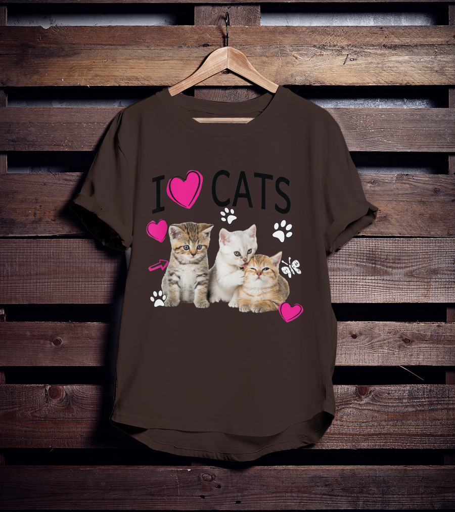 I Heart Cats With Kittens And Pink Hearts T-Shirt