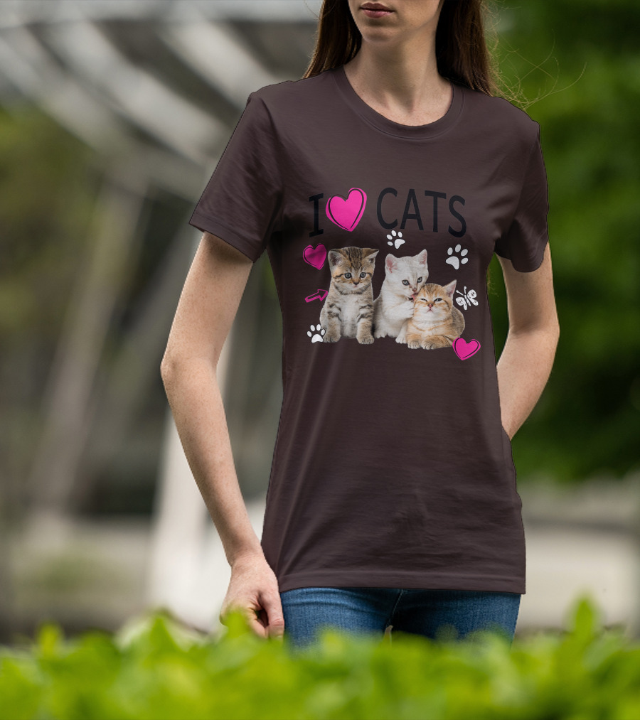 I Heart Cats With Kittens And Pink Hearts T-Shirt