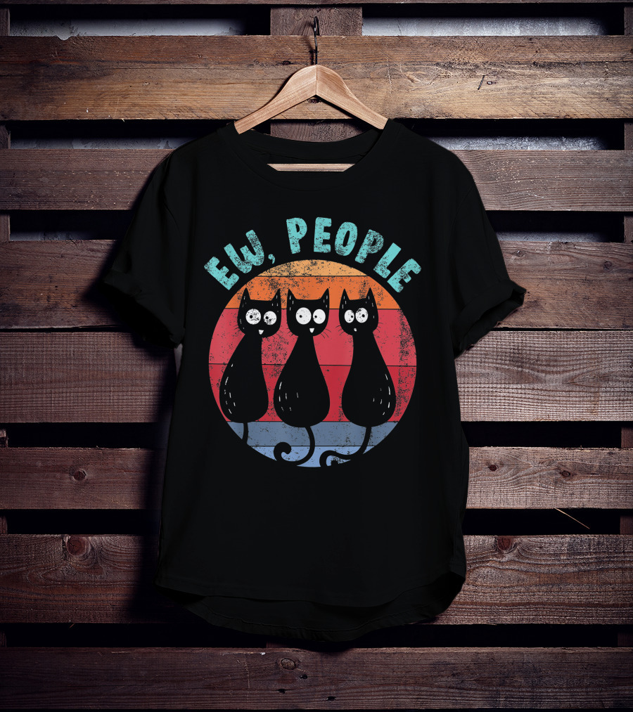 Ew People Three Funny Cats Retro Sunset Circle T-Shirt