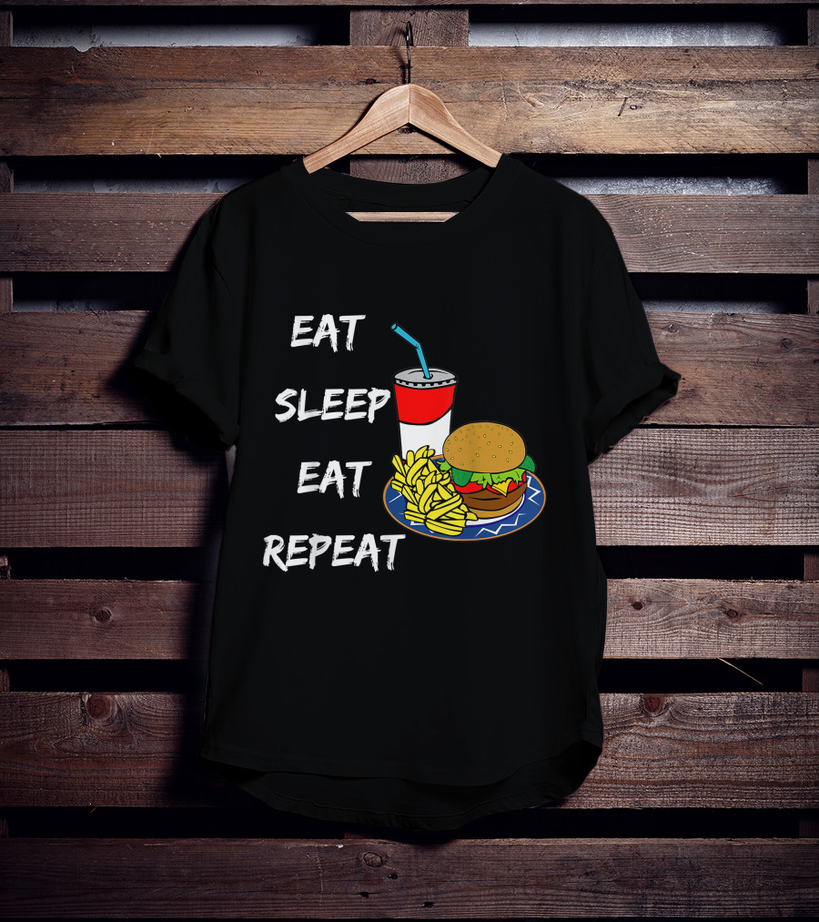 Eat Sleep Eat Repeat Hungry Teen Burger Fries Drink T-Shirt