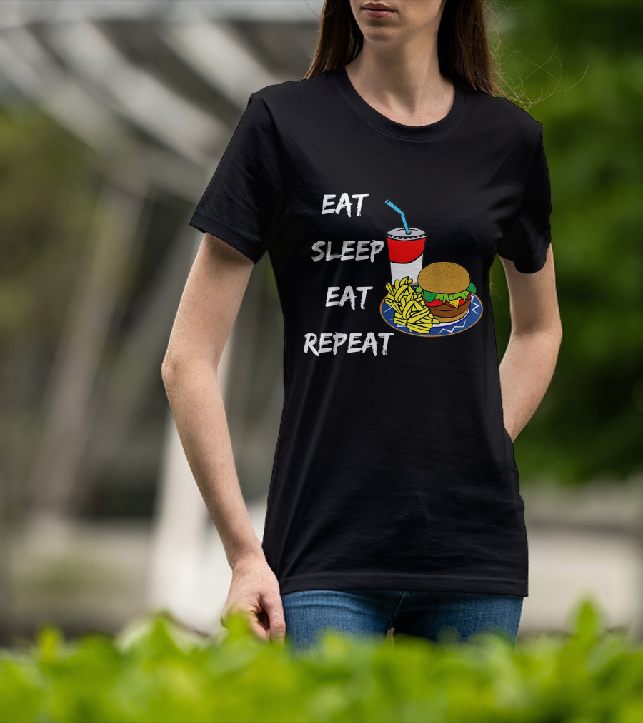 Eat Sleep Eat Repeat Hungry Teen Burger Fries Drink T-Shirt