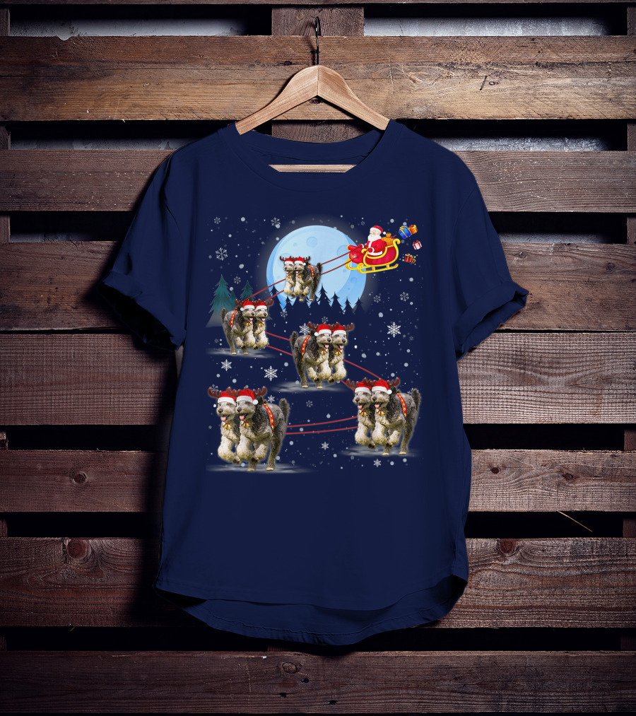 Funny Reindeer Santa With Dogs Pulling Sleigh By Moonlight T-Shirt