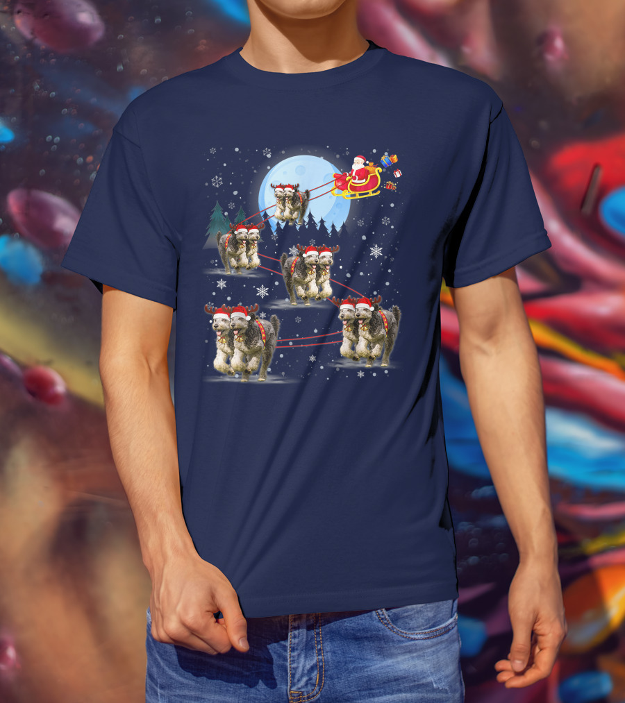 Funny Reindeer Santa With Dogs Pulling Sleigh By Moonlight T-Shirt