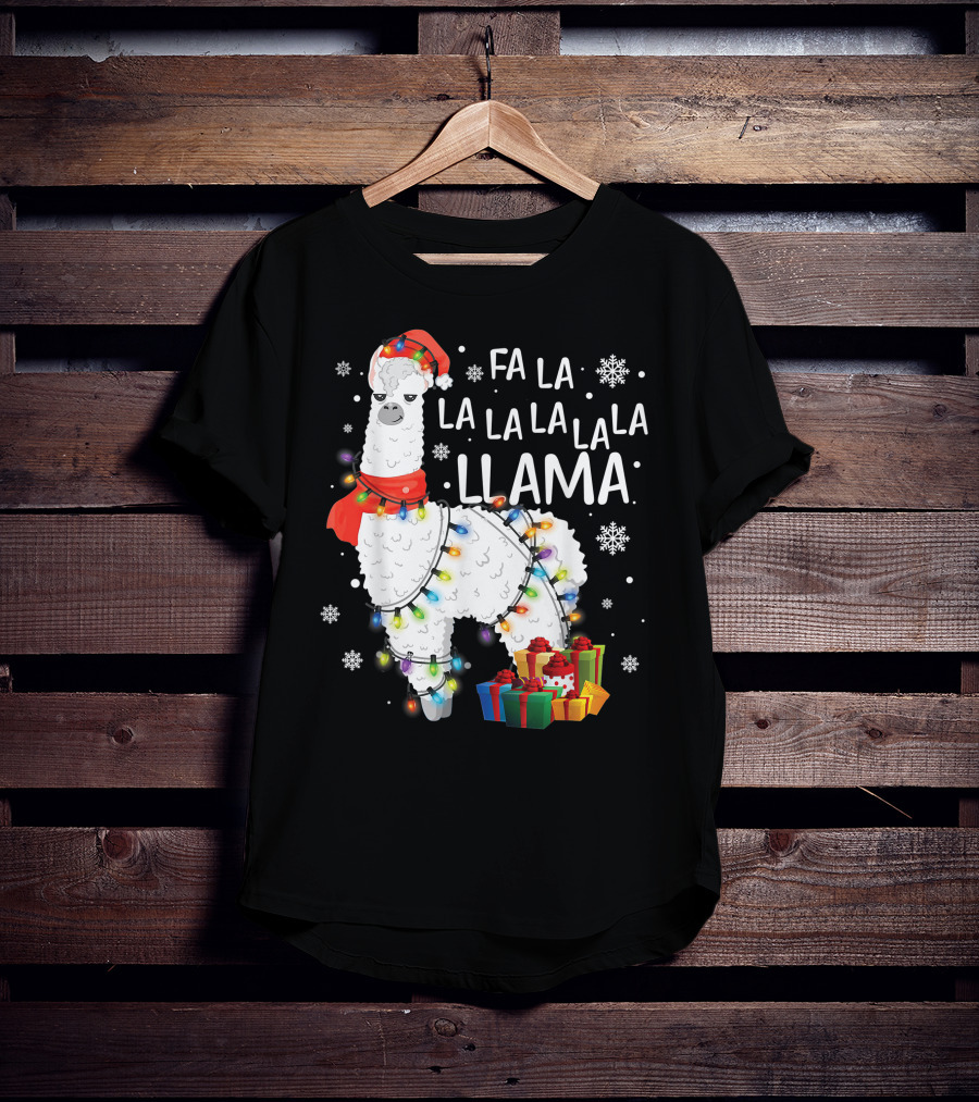 Fa La La Llama Christmas Lights And Gifts T-Shirt
