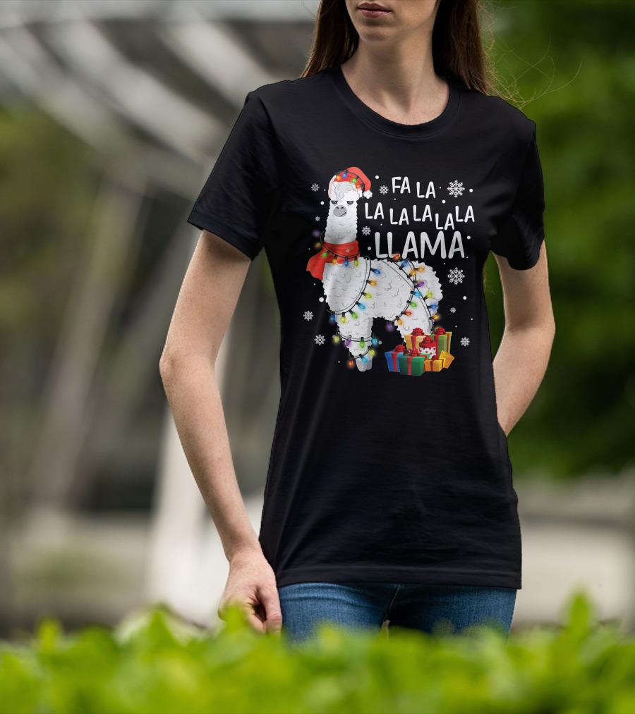 Fa La La Llama Christmas Lights And Gifts T-Shirt