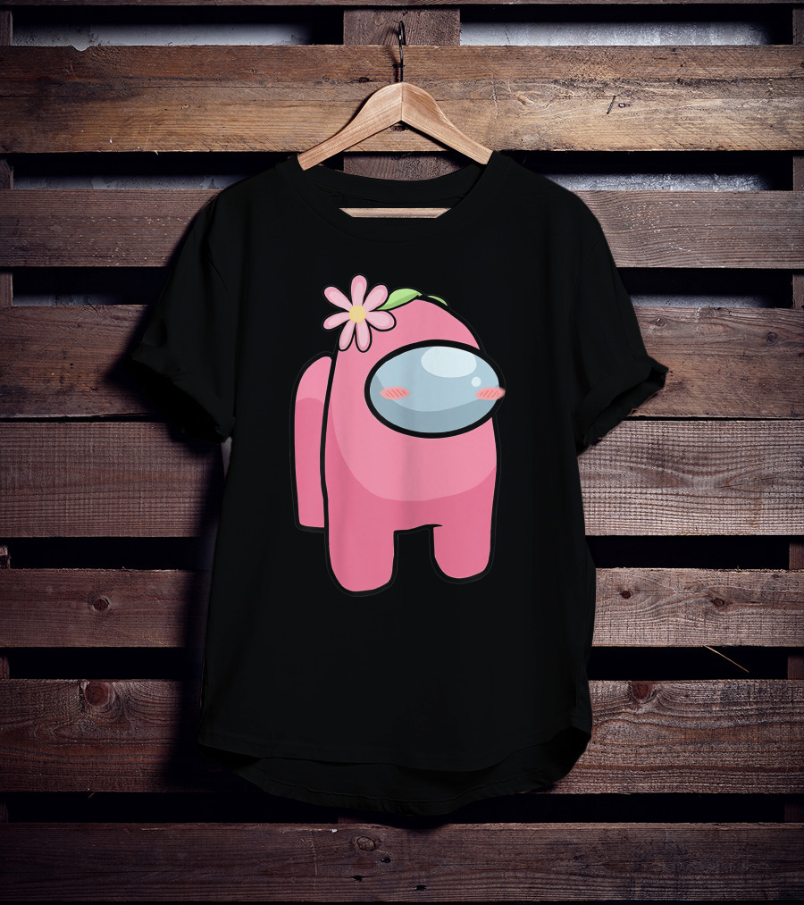 Cute Pink Among Us Sus Character With Flower T-Shirt