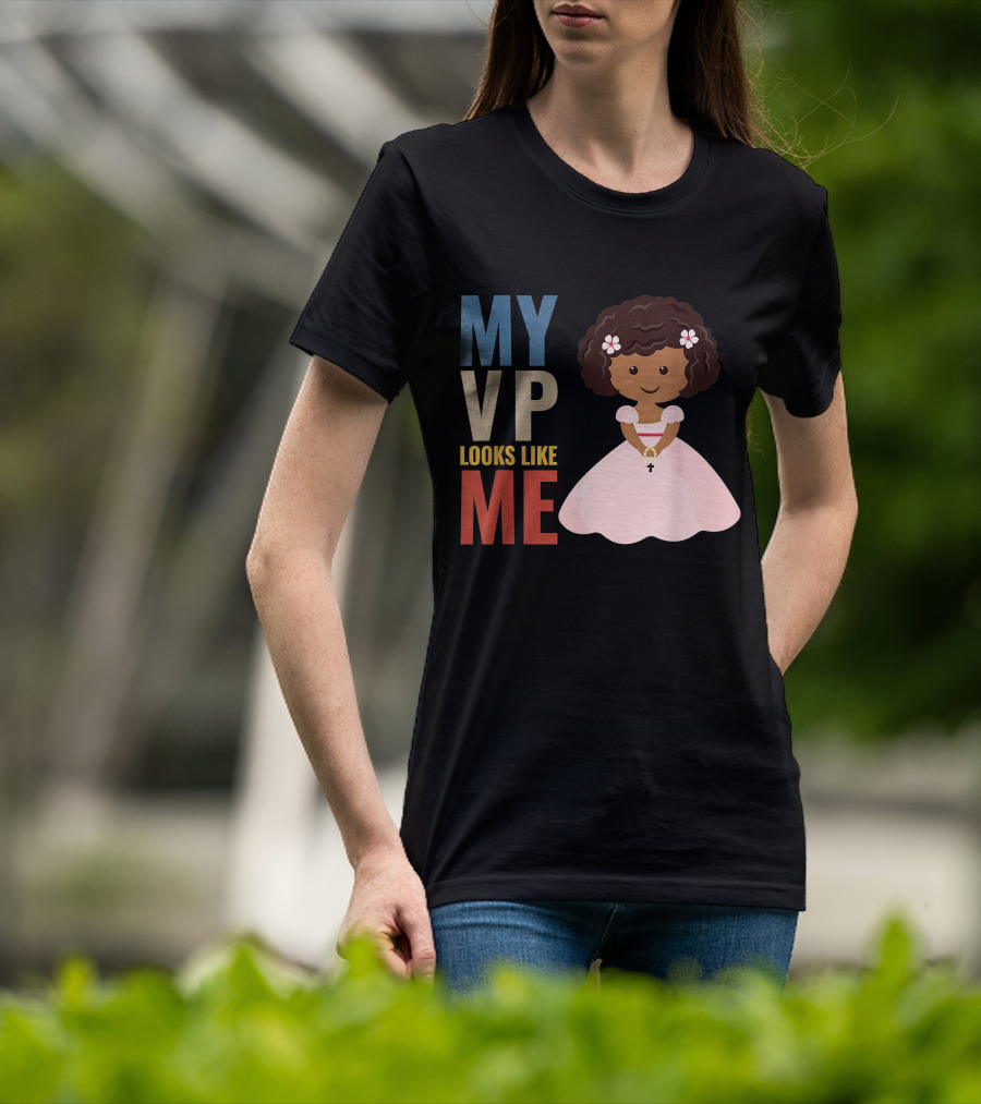 MY VP Looks Like Me Pink Dress Girl Holding Cross T-Shirt