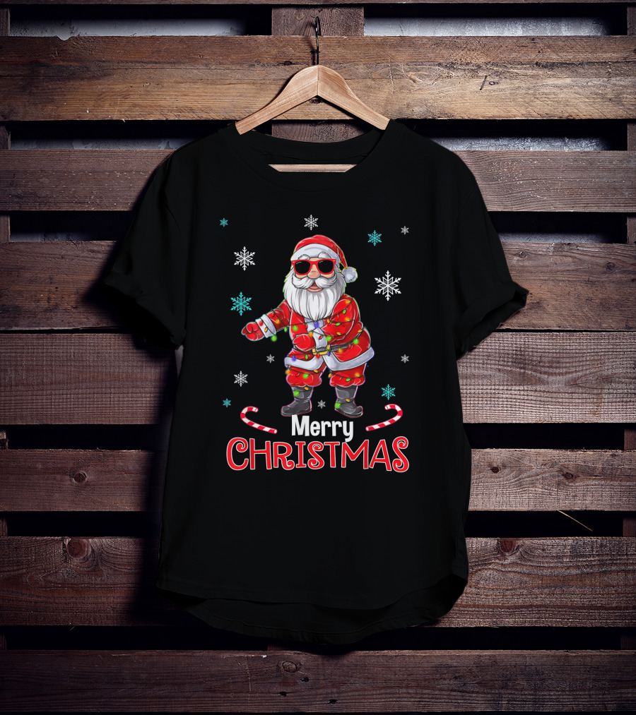 Merry Christmas Funny Santa Flossing Xmas With Snowflakes T-Shirt