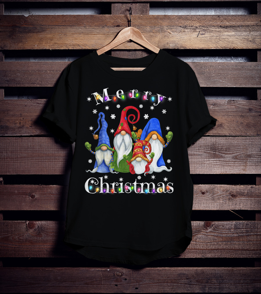 Merry Christmas Garden Gnome Festive Lights T-Shirt