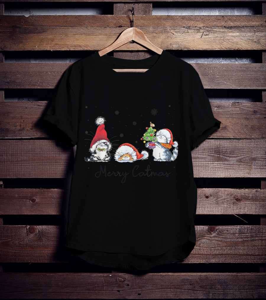Cats In Santa Hats With Merry Catmas For Cat Lovers T-Shirt