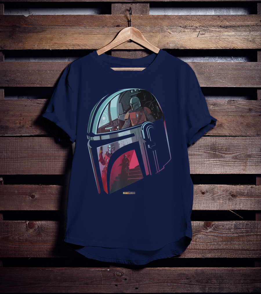 Star Wars The Mandalorian Helmet Spaceship Interior Stairs Scene T-Shirt